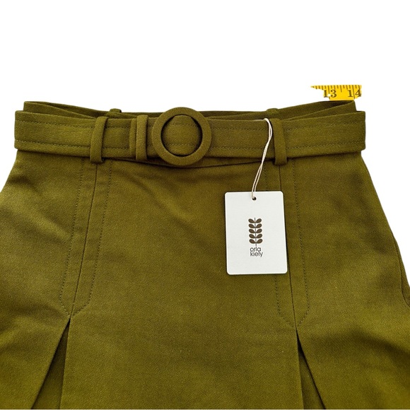 NWT Orla Kiely Olive Fully Lined Wool Blend Inverted Pleat Midi Skirt UK8 US4 - Picture 9 of 10